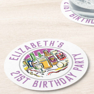 21st Birthday Round Paper Coaster