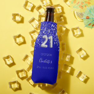 21st birthday royal blue silver glitter name bottle cooler