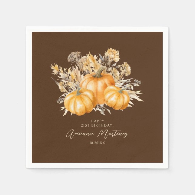 21st Birthday Rustic Boho Pumpkin Fall Custom Napkin (Front)