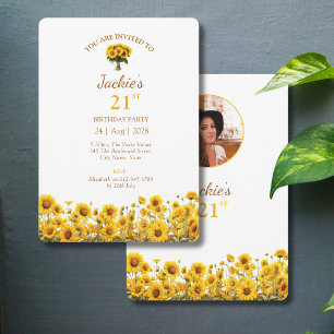 21st Birthday Rustic Sunflower Floral Photo Invitation