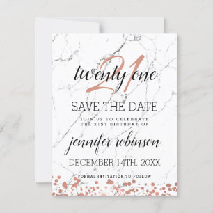 21st Birthday Save the Date Rose Gold Marble