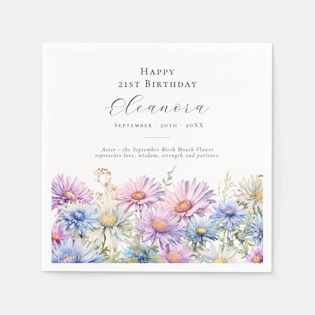 21st Birthday September Birth Flower Custom Napkin (Front)