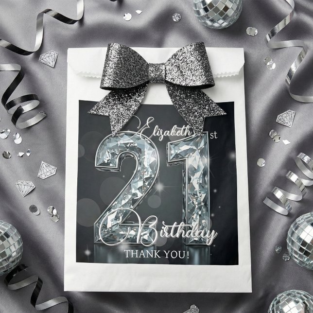 21st Birthday Silver Diamonds Glam Black Thank You Favour Bag (Creator Uploaded)
