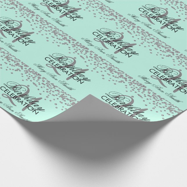 21st Birthday Silver Faux Glitter Confetti Mint Wrapping Paper (Corner)