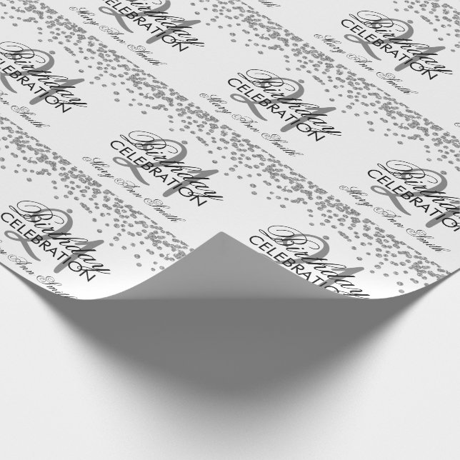 21st Birthday Silver Faux Glitter Confetti White Wrapping Paper (Corner)
