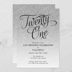 21ST Birthday  Silver Glitter Invitation