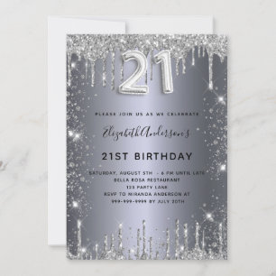 21st birthday silver glitter invitation