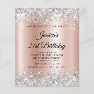 21st Birthday Silver Glitter Rose Gold Shimmer Flyer