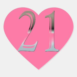 21st Birthday Silver   Number 21 Heart Sticker