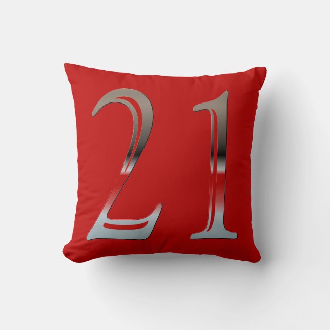 21st Birthday Silver | Number 21 Red and Black Cushion (Front)