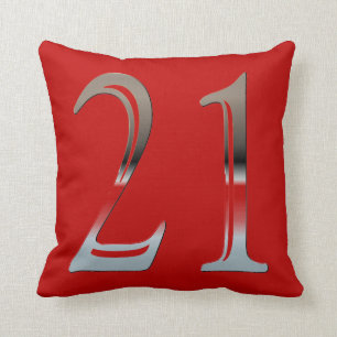 21st Birthday Silver   Number 21 Red and Black Cushion