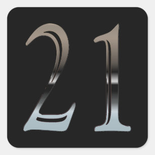 21st Birthday Silver   Number 21 Square Sticker