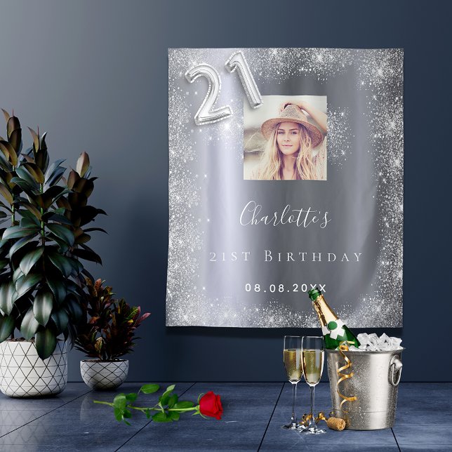 21st birthday silver photo glitter welcome tapestry (Creator Uploaded)