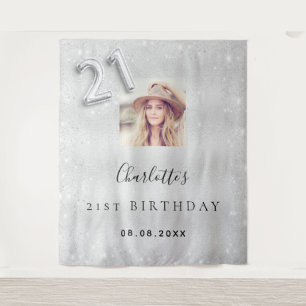 21st birthday silver photo glitter  welcome tapestry
