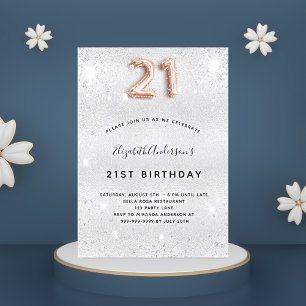 21st birthday silver rose gold glitter glamourous invitation