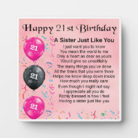 21st Birthday Sister Poem Plaque