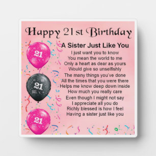 21st  Birthday Sister Poem Plaque