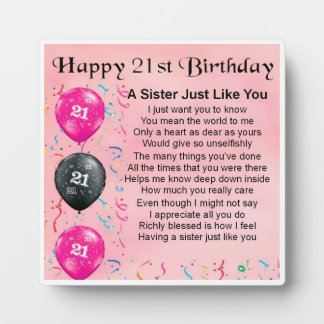 21st  Birthday Sister Poem Plaque