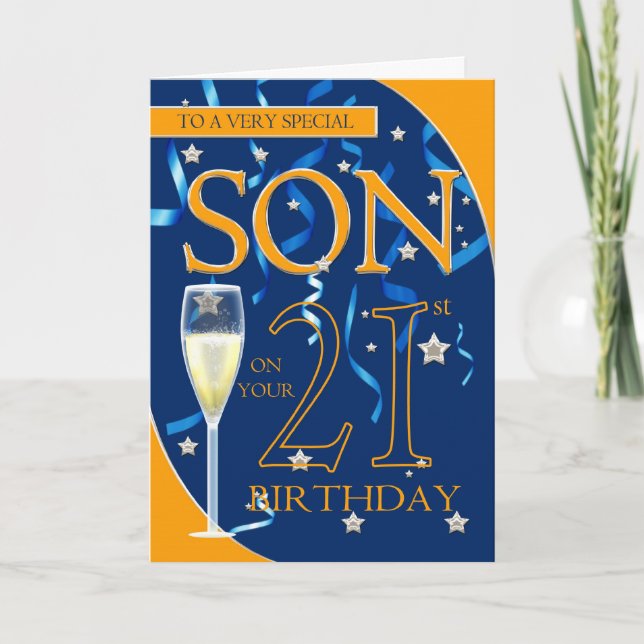 21st Birthday Son - Champagne Glass Card (Front)