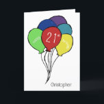 21st birthday son/ grandson holiday card<br><div class="desc">Personalized 21st birthday card with a bunch of illustrated balloons.  
The outside of the design reads "happy 21st birthday" and includes space for a name of the son or grandson who is turning twenty-one.  
Inside the text can be customized to create your own individual and personal message.</div>