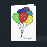 21st birthday son/ grandson holiday card<br><div class="desc">Personalized 21st birthday card with a bunch of illustrated balloons.  
The outside of the design reads "happy 21st birthday" and includes space for a name of the son or grandson who is turning twenty-one.  
Inside the text can be customized to create your own individual and personal message.</div>