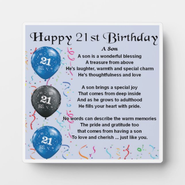21st  Birthday Son Poem Plaque (Front)