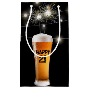 21st Birthday Sparkler In Beer  Small Gift Bag