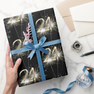 21st Birthday Sparklers on Black   Wrapping Paper