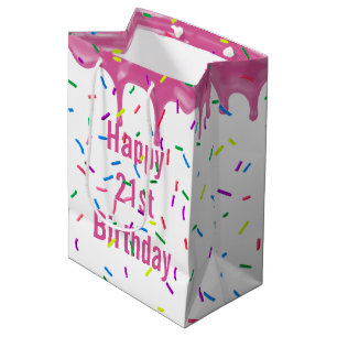 21st Birthday Sprinkles On Pink Icing  Medium Gift Bag