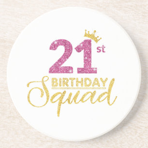 21st Birthday Squad Party Crown Pink Gold Coaster