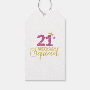 21st Birthday Squad Party Crown Pink Gold Gift Tags