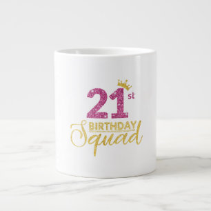 21st Birthday Squad Party Crown Pink Gold Large Coffee Mug