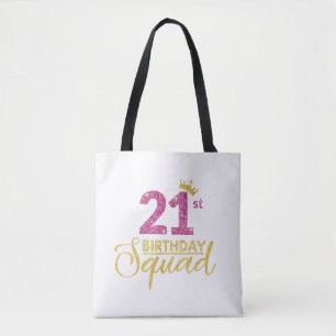 21st Birthday Squad Party Crown Pink Gold Tote Bag