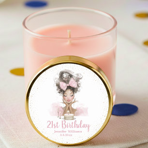 21st birthday stylish pink dress girly party chic classic round sticker