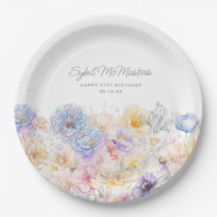 21st Birthday Summer Watercolor Floral Custom Paper Plate