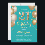 21st Birthday Teal and Gold Balloons Confetti Invitation<br><div class="desc">21st Birthday Teal and Gold Balloons Confetti Invitation. For further customisation,  please click the "Customise it" button and use our design tool to modify this template.</div>