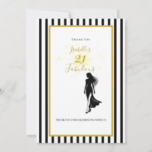 21st Birthday Thank You Card Black & Gold Party