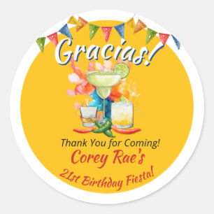 21st Birthday Thank You Fiesta "Gracias" Custom Classic Round Sticker