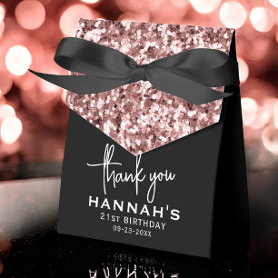 21st Birthday Thank You Rose Gold Glitter Script Favour Box