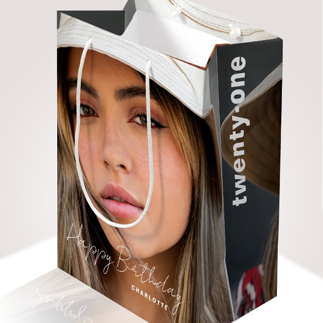 21st Birthday Trendy Personalised Photo Medium Gift Bag (Creator Uploaded)