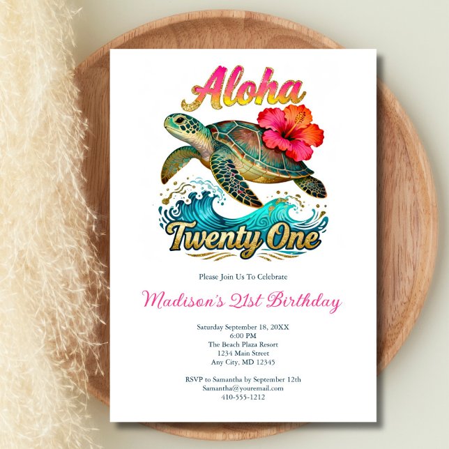  21st Birthday Tropical Ocean Beach Theme Invitation (21st Birthday party invitation. Aloha Twenty One, Beach Ocean Tropical theme, Digital or printed)