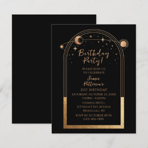 21st Birthday Twenty First Celestial Black Gold Invitation