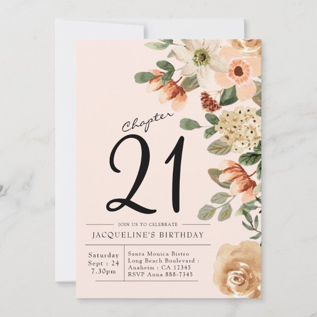 21st Birthday Vintage Floral Invitation (Front)