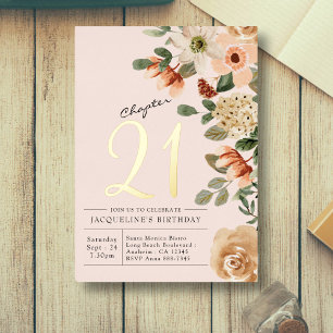 21st Birthday Vintage Floral Peach Chapter 21