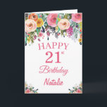21st Birthday Watercolor Floral Flowers Pink Card<br><div class="desc">21st Birthday Watercolor Floral Flowers Pink Card with personalised name and age. For further customisation,  please click the "Customise it" button and use our design tool to modify this template.</div>