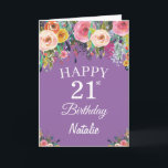 21st Birthday Watercolor Floral Flowers Purple Card<br><div class="desc">21st Birthday Watercolor Floral Flowers Purple Card with personalised name and age. For further customisation,  please click the "Customise it" button and use our design tool to modify this template.</div>