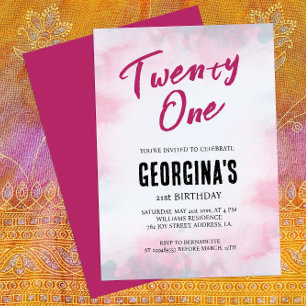 21st Birthday Watercolor Pink Theme Invitation