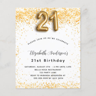 21st birthday white gold glitter budgetinvitation flyer