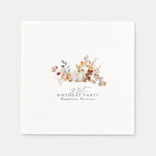 21st Birthday White Pumpkin Fall Flowers Custom Napkin