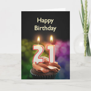 21st Birthday with cake and candles Card